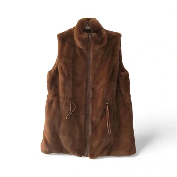 Catherine Malandrino brown faux fur vest features - Picture 4 of 14